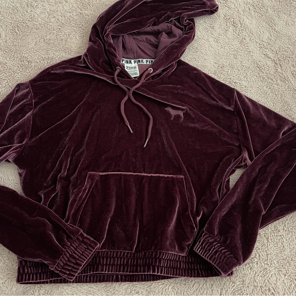 PINK Victorias Secret Velour Crop Hoodie